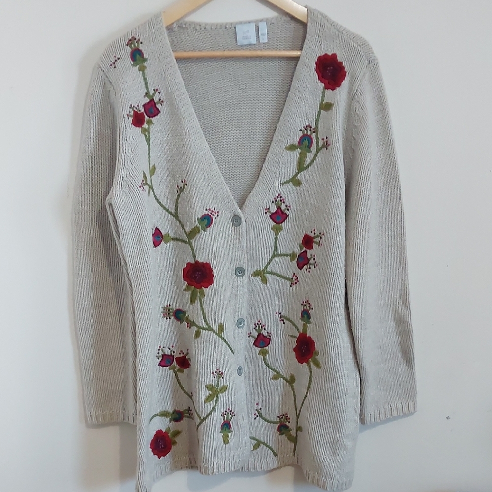 J. Jill Embroidered Flower Cardigan